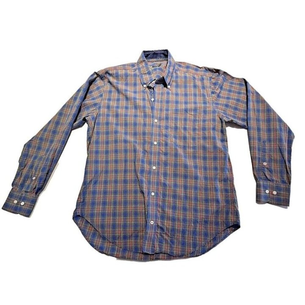 M Woman J MCLAUGHlN Plaid Preppy Academia Blue Red Collared Button Down Blouse